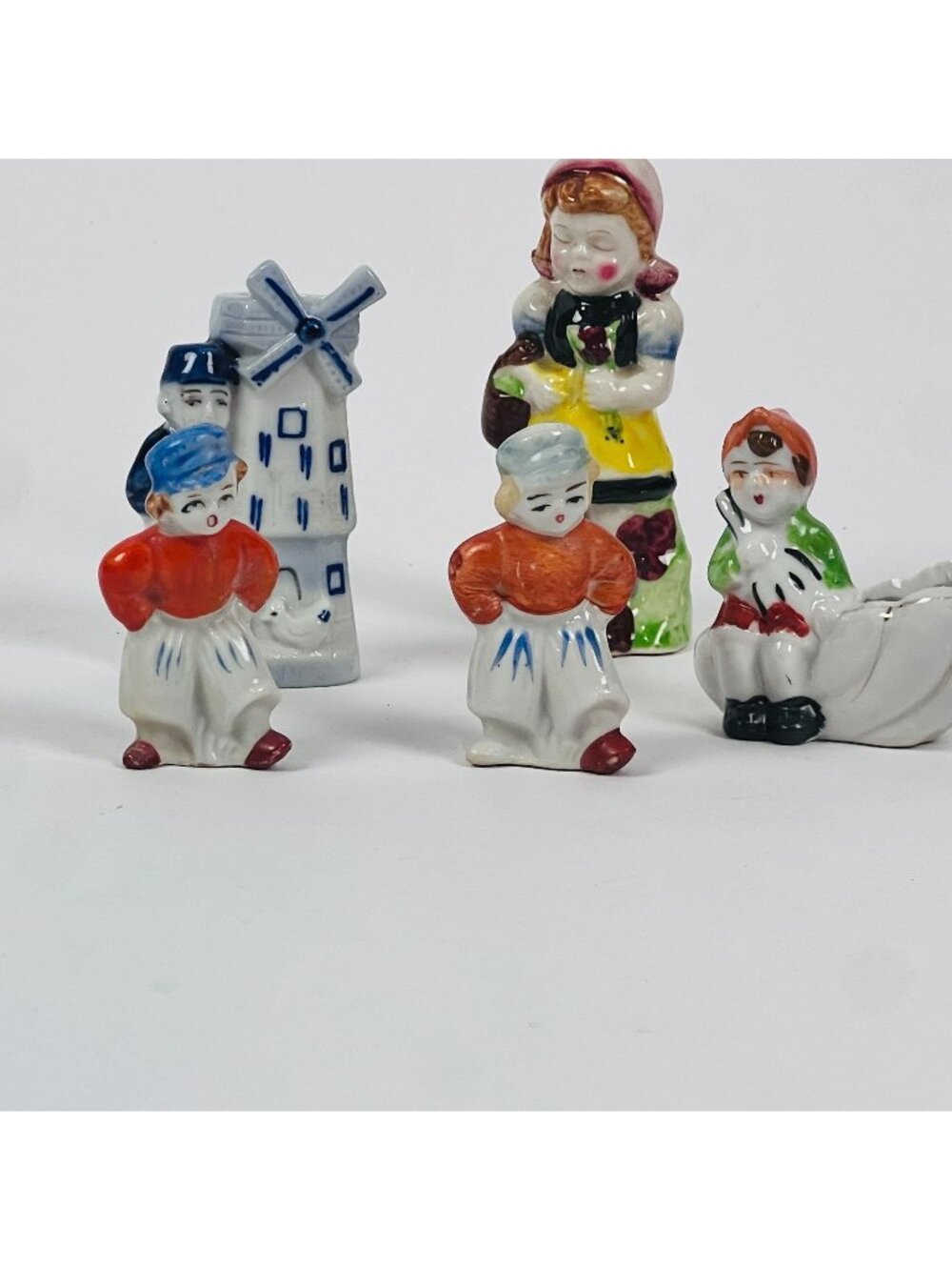 Vintage Ceramic Dutch Figurine Lot of 5  Holland Theme Windmill & People Japan
